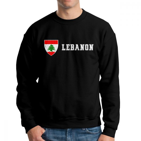 

vintage lebanon flag men hoodies long sleeve plain organic cotton casual pullovers, Black