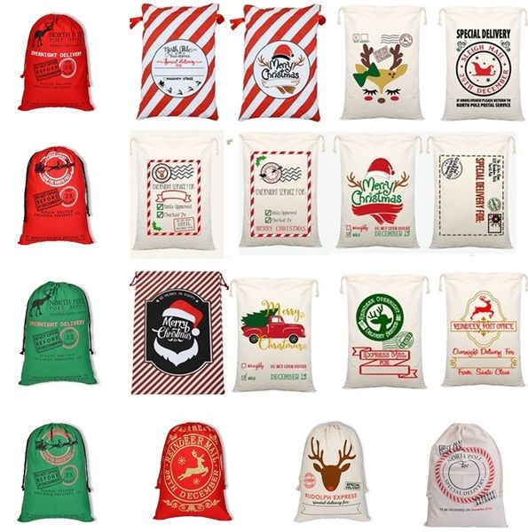 

new 36styles christmas large canvas monogrammable santa claus drawstring bag with reindeers, monogramable christmas gifts sack bags 4549