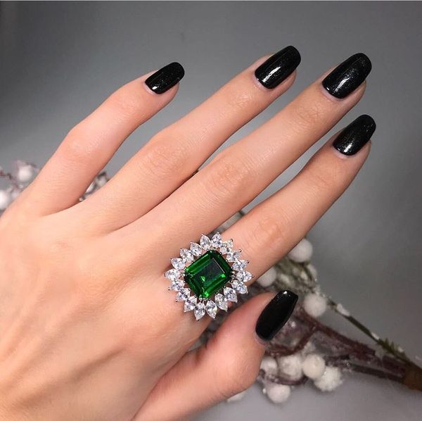 Мода - 4.5CT создал изумрудное коктейльное кольцо 100% реальные 925 серебряные кольца для женщин изысканные украшения аксессуары изумливые украшения