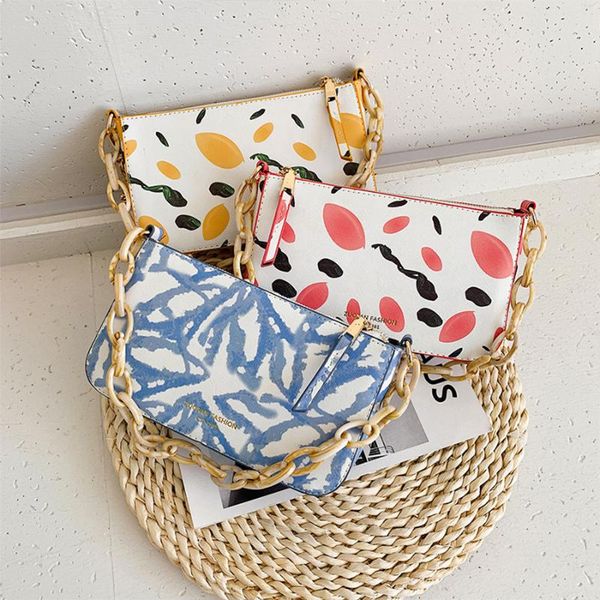 

acrylic chain women messenger bags 2020 new printed underarm bag fashion lady purses and handbags pu leather female shoulder bag