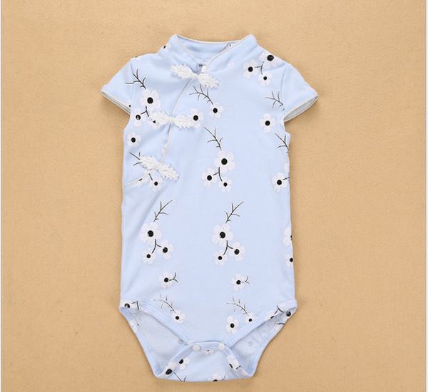

детские gir lclothes2020 лето китайский стиль rompers цветочный принт новорожденный одежда roupa menina infant baby girl romper # osvb, Blue