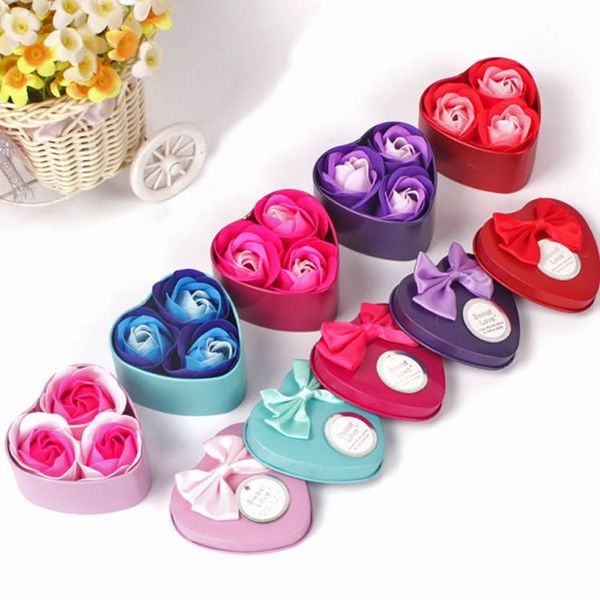 

3pcs valentine's day rose scented bath body petal flower soap wedding decoration gift favor gifts heart shape gift box new 2020