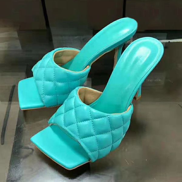 

slippers high heels mules 2021 candy color summer slide dress lattice sandals embroidery beach shoes women plus size, Black