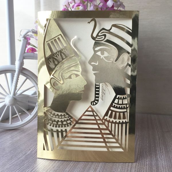 Luxury Gold Egypt Queen And King Wedding Invitation Decoration