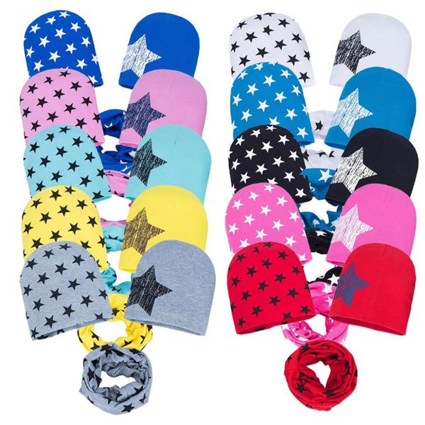 

autumn and winter season children's scarf hat printed knit hat three pieces baby star hat scarf three pieces t3i5189