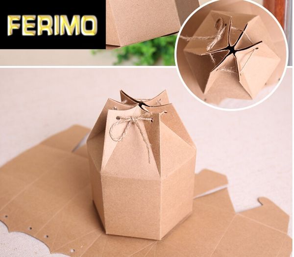 

20pcs/lot 2 sizes small kraft gift cardboard boxes,kraft paper boxes for gift,hexagonal carton paper packaging brown candy boxes
