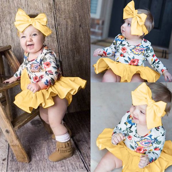 

infant baby girl summer outfits set patchwork chic clothing set long sleeve floral print +shorts+headband clothes outfit, White