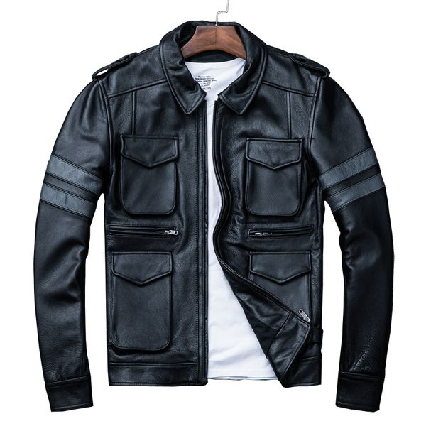 

2019 black men genuine leather jacket plus size xxxl thick cowhide winter russian slim fit casual leather coat ing