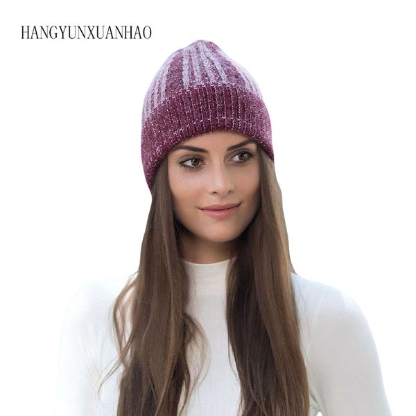 

hnagyunxuanhao women's winter hat knitted wool beanies female fashion skullies casual outdoor ski caps thick warm hats for women, Blue;gray