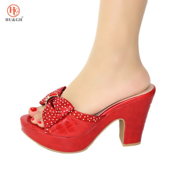 

latest wedding african shoes without bag matching set italian sandals shoes nigerian summer sandals red color high heels, Black