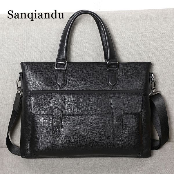 

fashion men's briefcase genuine leather lapbag messenger bag casual man belt shoulder bags 2020 new men leather