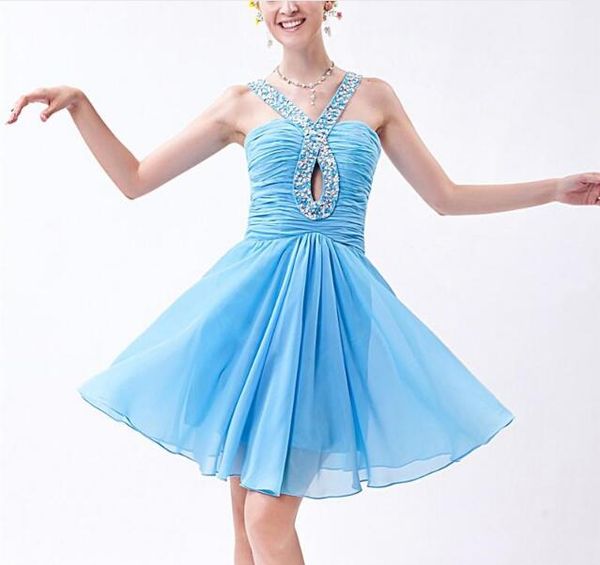 

fashion backless crystal a-line mini homecoming dress with beading sequined organza graduation prom party gown bh07, Red