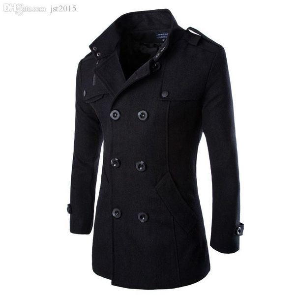 

fall- fashion winter mens jackets and coats duffle coat stylish british style single breasted mens pea coat wool trench coat, Tan;black