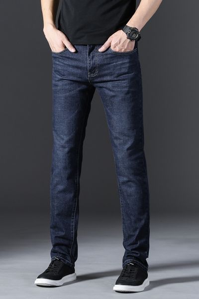

jean new men cotton youth long trouser classic style men jeans fit style fashion business casual washed high-end, Blue