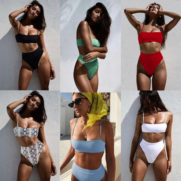 

minimalism le solid high waist bikinis leopard swimsuit women snake print bathing suit 2020 new swimwear summer beachwear