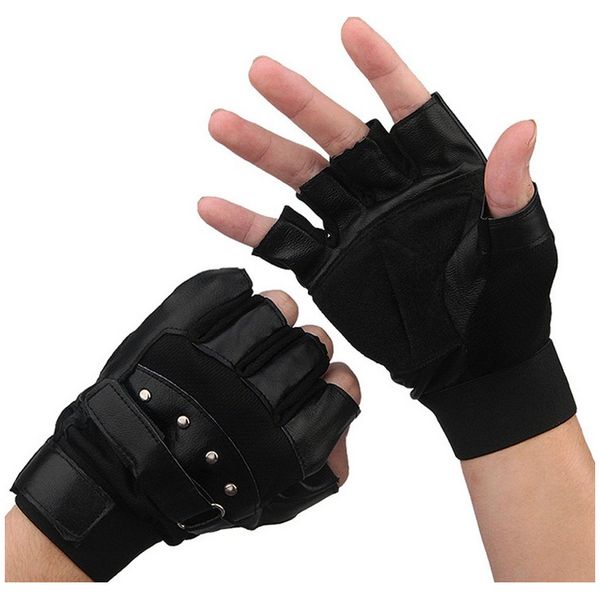 

men soft motorcycle leader sheep skin biker fingerless gloves warm, Black