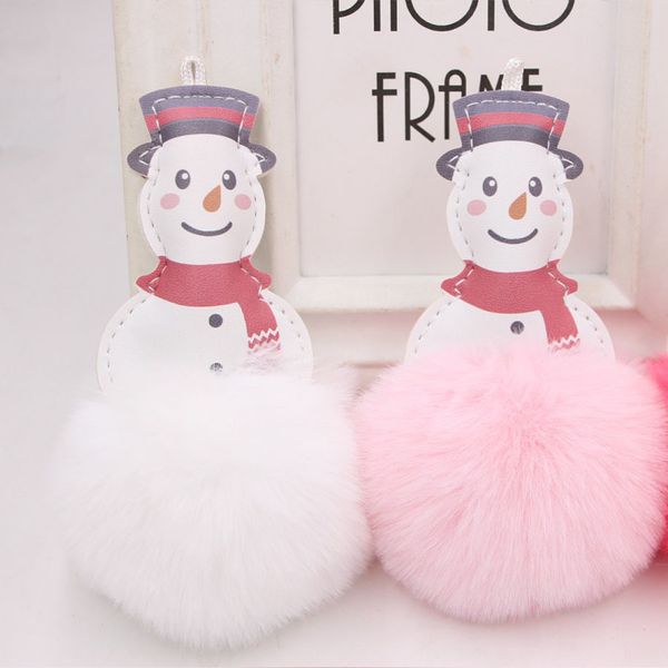 

new creative red scarf snowman plush keychain pu leather christmas snowman hair ball designer keyring keychain bag pendant friend gifts, Slivery;golden