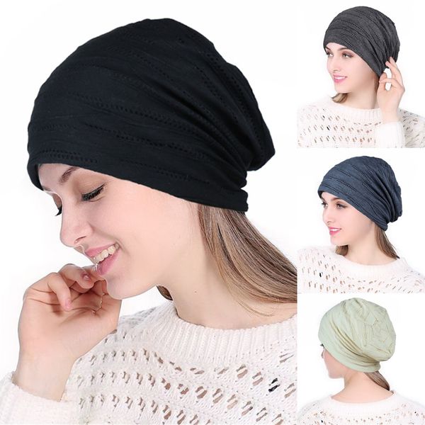

women solid india hollow stretch turban hat knihair loss head scarf wrap ladies comfortable and soft fashion hat, Blue;gray