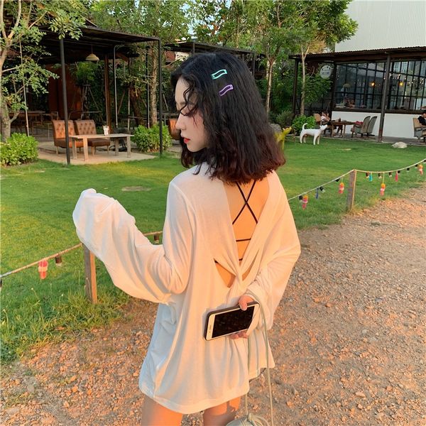 

2020 sunscreen shirt shirt women's design sense niche scheming long-sleeved loose light-toiled top, White