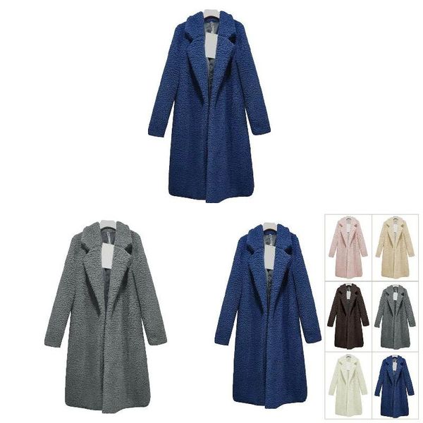 

newly women lady coat long sleeve warm lapel fashion medium length solid color for winter vk-ing, Black