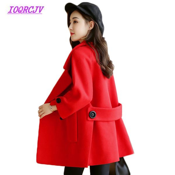 

winter wool coat warm women's korean temperament slim size type woolen coats loose cloak tide outerwear female parka jackets w3, Black