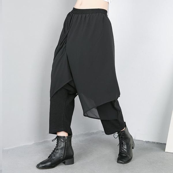 2019 2019 Korean Style Solid Black Women Chiffon Harem Pants