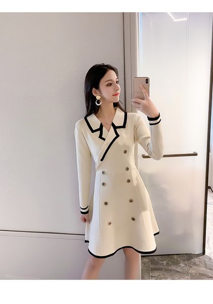 

women spring autumn luxury vintage fashion button dresses designer elegant work party casual a25 skirts gr, Black;gray