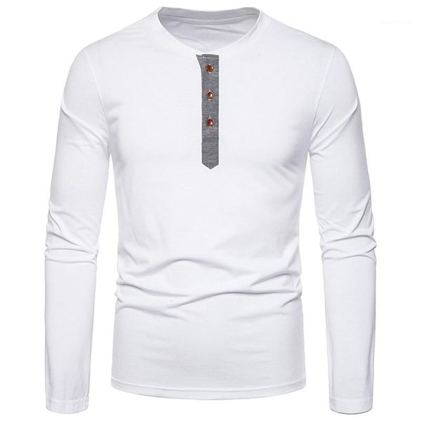 

t-shirts fashion natural color long sleeve t-shirts casual pullover t-shirts males clothing mens designer panelled botton, White;black