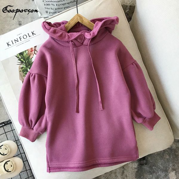 

girls winter dress long sleeve hooded casual thick warm cute solid dress for kids girl hoody shirt flee dress children clothing y190516, Blue