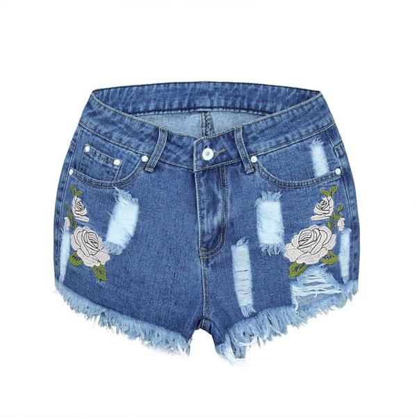 

mini embroidery jeans de mujer pants ripped jeans for women loose high wasited denim trousers shorts vaqueros mujer 20, Blue