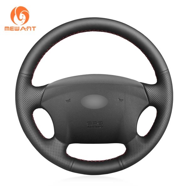 

mewant black artificial leather hand sew wrap car steering wheel cover for sonata nf 2005-2006 kia carens 2007-2011