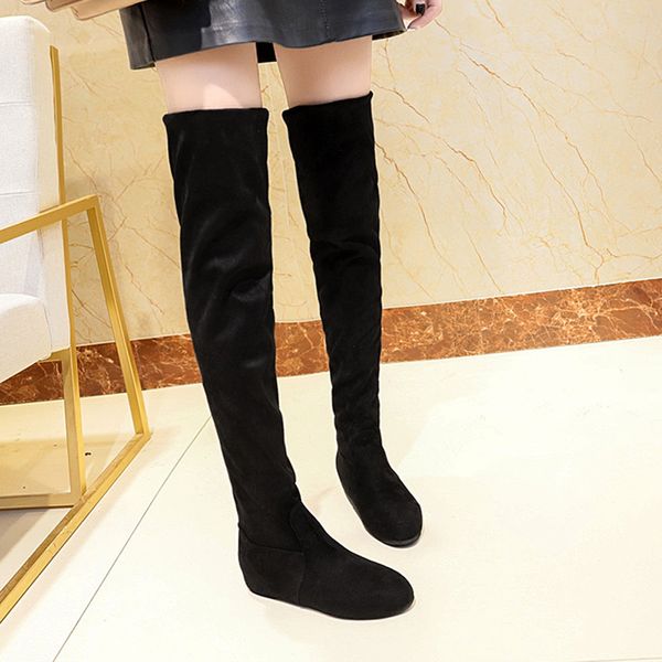 

onto-mato 2019 women winter suede slip-on round toe high boots over-the-knee shoes boots thigh high boot botines de mujer, Black