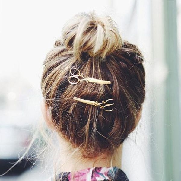 

creative scissors shape women lady girls hair clip delicate hair pin barrette accessories decorations, Golden;white