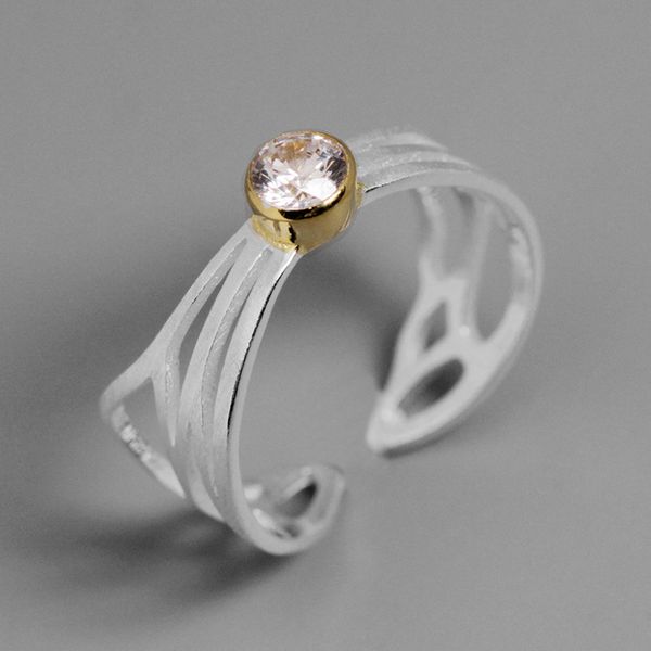 

inature 925 stering silver cubic zircon hollow butterfly wings ring for women fashion jewelry sh190721, Slivery;golden