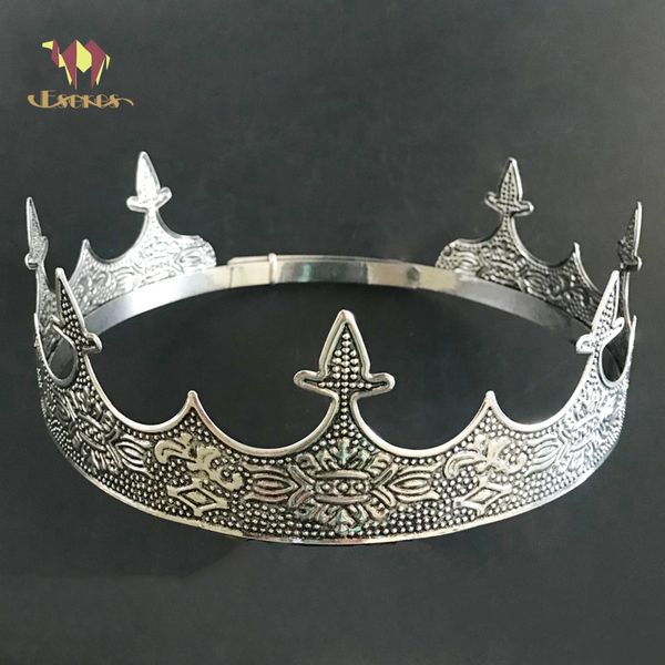 

eseres king crown for man full round adjustable ancient silver imperial queen tiara wedding hair accessories ritual headpieces c18112001, Slivery;golden