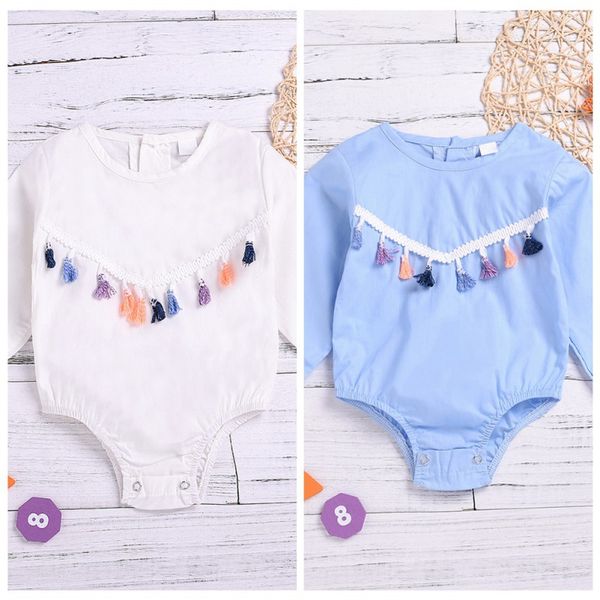 

autumn jumpsuit baby newborn girls tassel design rompers long sleeve infant casual romper outfits baby girl playsuit new arrivea, Blue