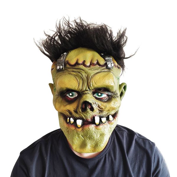 

halloween mask latex rubber horror killer mask scary green face monster with hair for adults cosplay party festivals decoration