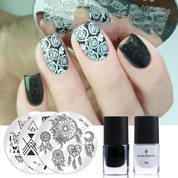 

born pretty floral nail stamping template stamping polish flower round wave line checked manicure nail plate