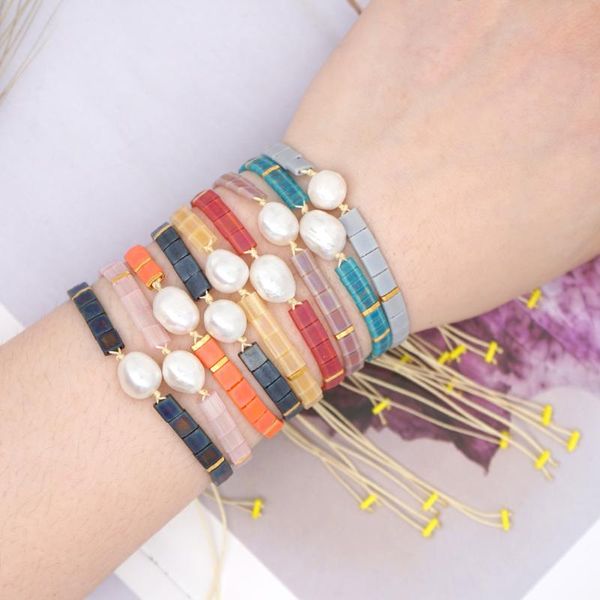 

fresh water pearls tila beaded for women simple baroque ethnic style seed beads bracelets friends gift jewelry pulsera mujer new, Black