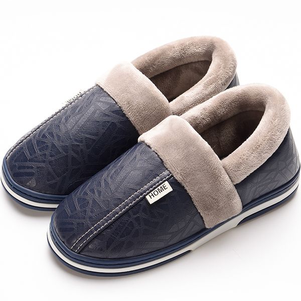 

men's slippers winter slippers non slip indoor shoes for women leather big size 49 house shoe waterproof short plush warm slippe, Black