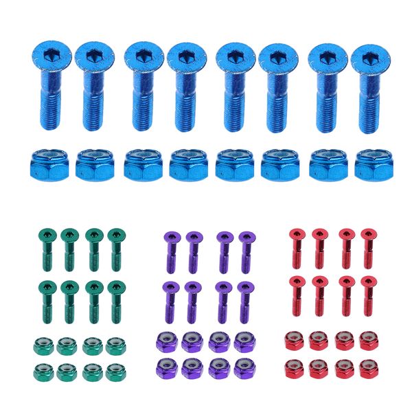 

set of 8 pcs flat head replacement skateboard truck hardware longboard mounting screws bolts nuts 2.54 cm / 1