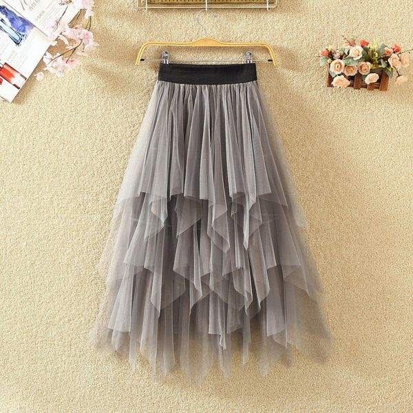 

summer tulle skirts womens elastic high waist mesh skirt pleated female faldas black casual vintage tutu skirt jupe femme q1177