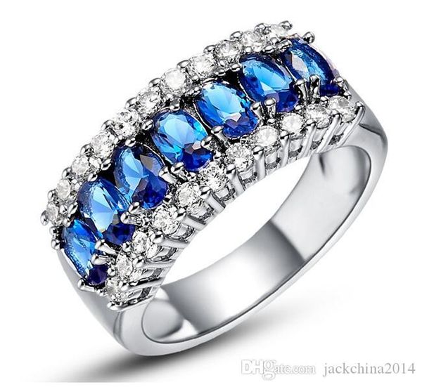 

size 6/7/8/9 wholesale luxury jewelry 925 sterling silver sell multi color blue sapphire women wedding finger ring gift, Slivery;golden