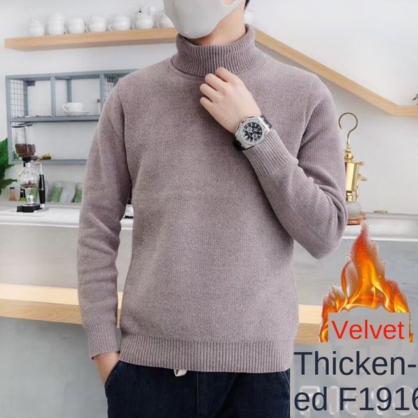 

mens designer winter turtleneck sweater fashion snow nylon velvet integrated mink velvet knitted sweater men, Black;brown