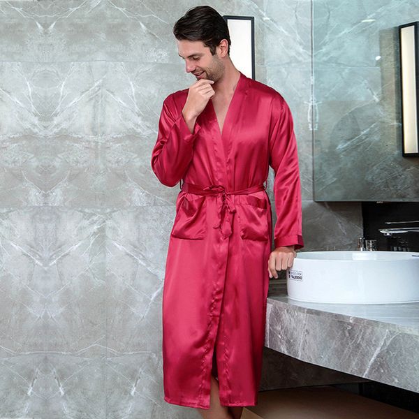 

silk nightgown for men long sleeve gown mens lounge robe, Black;brown