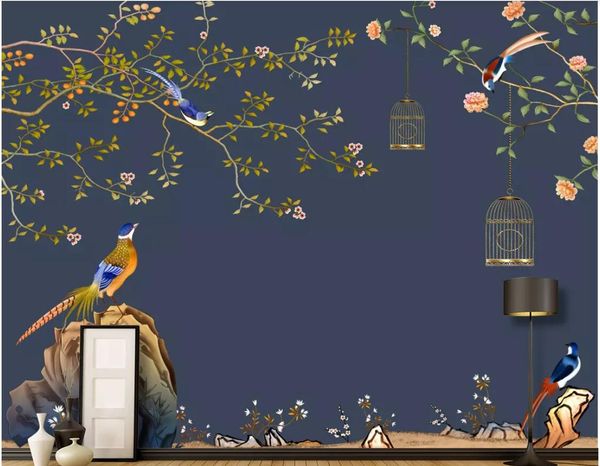 

3d wallpaper custom p mural hd hand-painted flowers and birds, pens, flowers and birds, murals home decor wall art pictures