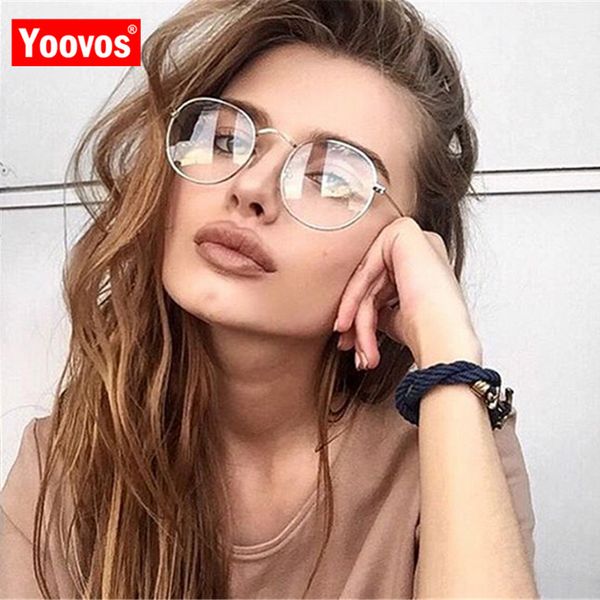 

yoovos 2019 metal round designer woman glasses new optical frames glasses frame clear lens eyeware black silver gold eye glass, White;black