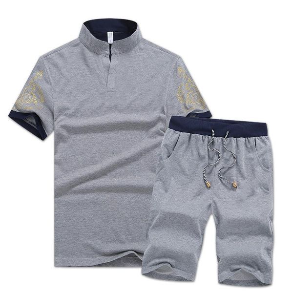 

brand designer mens tracksuits summer t-shirt+pant sets sportswear fashion sets short sleeve jogger tracksuit big plus size, Gray