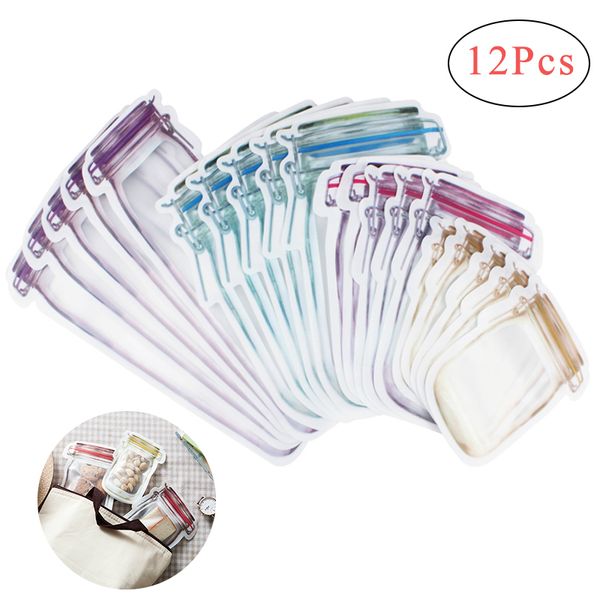

12pcs/lot jar shape storage bag reusable zipper bag grade plastic bags leakproof saver er