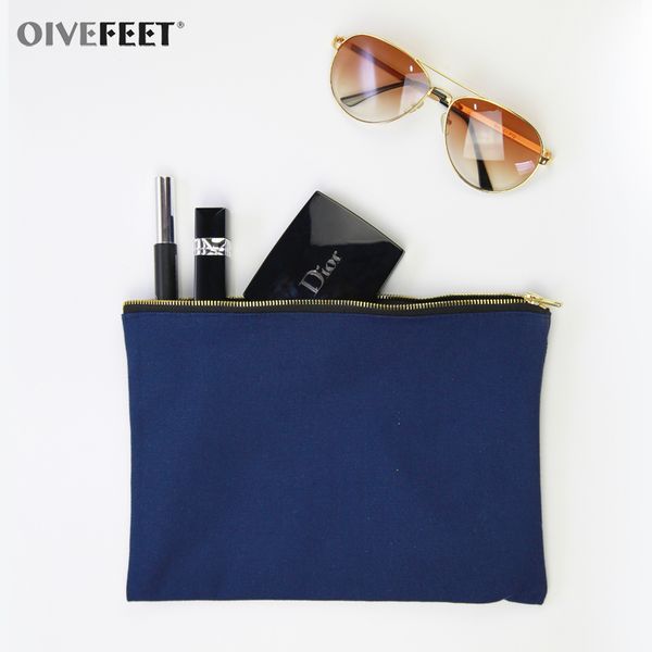 

oivefeet lgc191,plain blue cotton canvas cosmetic bag makeup pouch travel toiletry organizer bag gold zipper custom accept